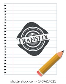 Transfix emblem with pencil effect. Vector Illustration. Detailed.