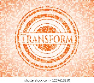 Transform abstract emblem, orange mosaic background