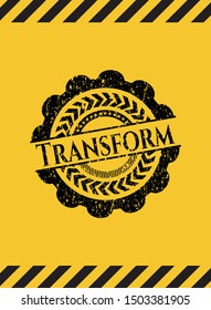 Transform black grunge emblem, yellow warning sign. Vector Illustration. Detailed.
