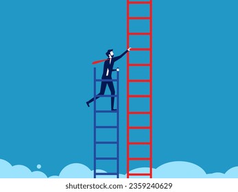 Transform business for development. Businessman climbs the stairs to change direction