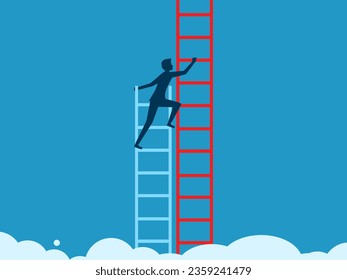 Umgestalten Sie das Geschäft für die Entwicklung. Geschäftsmann steigt die Treppe hinauf, um die Richtung zu ändern