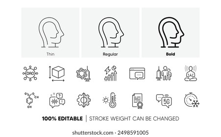 Transform, Chemical formula and 5g internet line icons. Pack of Seo message, Voicemail, Weather thermometer icon. Coronavirus vaccine, Medical vaccination, Freezing timer pictogram. Line icons. Vector