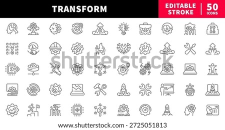 Transform editable line icons set. Transformation and development symbols