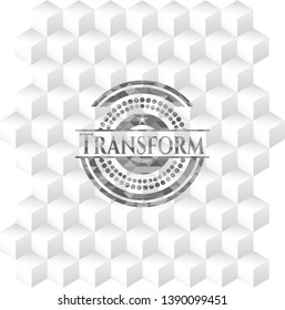 Transform grey emblem. Vintage with geometric cube white background