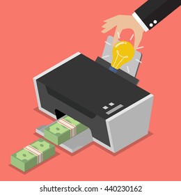Transform the idea to the money by printer. Business concept