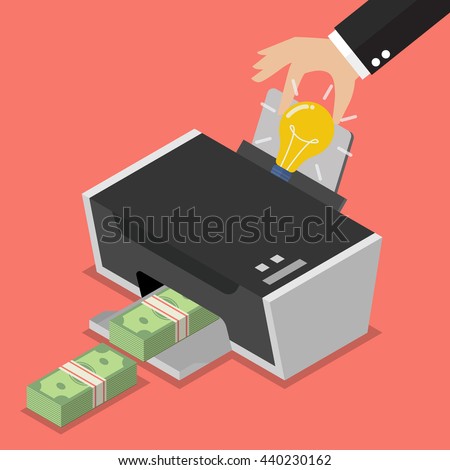 Transform the idea to the money by printer. Business concept