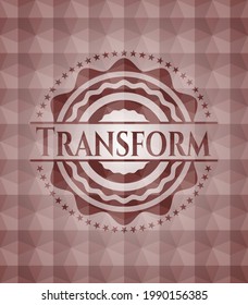 Umformen Sie rotes Emblem oder Abzeichen mit geometrischem Muster-Hintergrund. Nahtlos. 