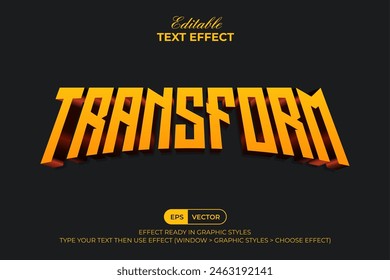 Efecto de texto de transformación Estilo curvo 3D amarillo. Efecto de texto editable.