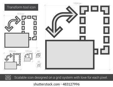 Transform tool vector line icon isolated on white background. Transform tool line icon for infographic, website or app. Scalable icon designed on a grid system.
