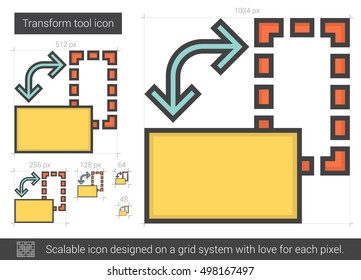 Transform tool vector line icon isolated on white background. Transform tool line icon for infographic, website or app. Scalable icon designed on a grid system.