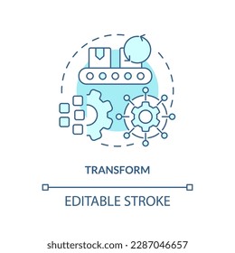 Transform turquoise concept icon. Converting internal activities to external abstract idea thin line illustration. Isolated outline drawing. Editable stroke. Arial, Myriad Pro-Bold fonts used