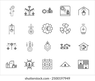 Transform your agriculture and sustainability projects with this Vertical Farming Icon Set. This collection features a variety of modern-based icons depicting engineering and technology.