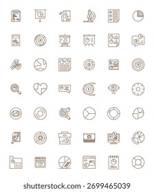 Transforme seus designs com 42 ícones de vetor de linha negrito com temas em torno de Pie Chart, projetados na resolução Retina Ready Grid Fitted para máxima clareza.