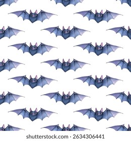 Transform your Halloween designs with this seamless pattern featuring whimsical purple bats. Perfect for textiles, decor, and wrapping, it adds a festive, spooky charm to your projects!