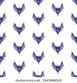 Transform your Halloween designs with this seamless pattern featuring whimsical purple bats. Perfect for textiles, decor, and wrapping, it adds a festive, spooky charm to your projects!