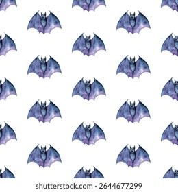 Transform your Halloween designs with this seamless pattern featuring whimsical purple bats. Perfect for textiles, decor, and wrapping, it adds a festive, spooky charm to your projects!