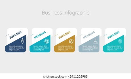 Transform your ideas into impactful visuals using this infographics design vector and marketing icons, workflow layouts, diagrams, annual reports, web designs. 5 options, steps, or processes.