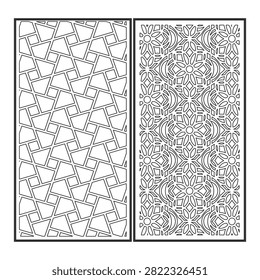 Transform your interior architecture projects with this premium collection of laser cut privacy screen vector panels. This design bundle contains two distinct rectangular layout templates optimized as production-ready files for CNC machinery, laser engravers, and plasma cutters. The left panel showcases a modern angular Islamic geometric interlocking grid pattern, while the right panel displays an intricate traditional arabesque lattice filled with beautiful floral mandala motifs. It is the perfect graphic resource for fabricating custom room dividers, decorative security grilles, metal wall art panels, and stylish wooden fences.#LaserCutTemplate #CNCFile #PrivacyScreen #DecorativePanel #GeometricPattern #ArabesqueLattice #IslamicDesign #MetalArtPanel #RoomDivider #VectorTemplates