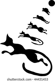 Transformation of black circle into cat on white background