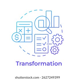 Transformation blue gradient concept icon. Statistical analysis. Calculation, accounting. Round shape line illustration. Abstract idea. Graphic design. Easy to use in advertising, marketing