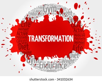 TRANSFORMATION circle stamp word cloud, fitness, sport, health 