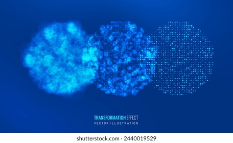 Transformation and development and changes in a futuristic light circle. Vector illustration of a particle swirl