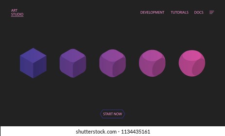 Transformation and evolution of a square into a circle. Isometric background composition for a site. Geometric background. Eps10 vector.