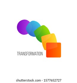 Transformation Logo. Colorful Transform Icon. Growth Symbol. Creative Concept: Business Evolution, Coach Training, Development, Education, Innovation, Company Brand. Change Shapes Vector Illustration.