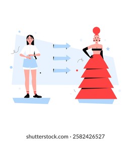 Transformation Process With Fashion Evolution In Flat Vector Illustration Symbolizing Personal Growth, Creativity, And Style Development, Isolated On White Background