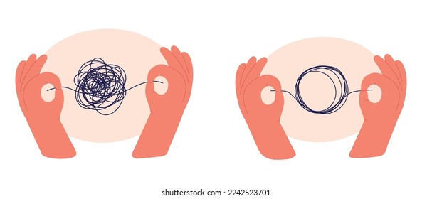 Transformation stress in psychology. Mental health concept. Chaos solving. Flat vector illustration