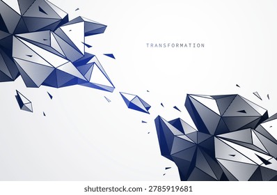 Transformation at the threshold. Fragmented geometric forms hover between stability and collapse, reflecting ambiguity, duality and the moment before change.