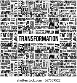 TRANSFORMATION word cloud background, health concept