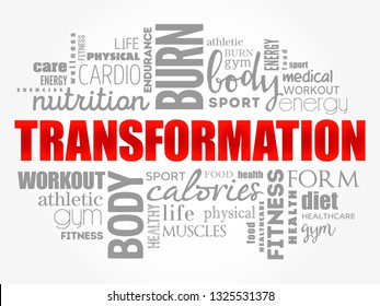 TRANSFORMATION word cloud, fitness, sport, health concept
