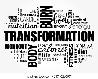 TRANSFORMATION word cloud, fitness, sport, health concept