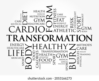 TRANSFORMATION word cloud, fitness, sport, health concept background