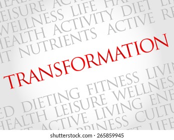 TRANSFORMATION word cloud, fitness, sport, health concept