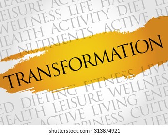 TRANSFORMATION word cloud, fitness, sport, health concept
