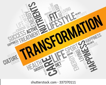 TRANSFORMATION word cloud, fitness, sport, health concept