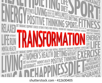 TRANSFORMATION word cloud, fitness, sport, health concept