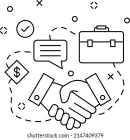 Transformational Acquisition Vector Line Icon Design, Business Corporation Symbol, Joint Partnerships Sign, Sales And Marketing Management Stock Illustration, Limited Liability Companies Deal Concept