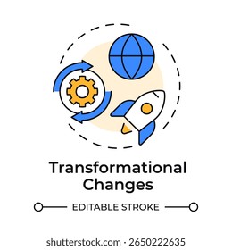 Transformational changes multi color concept icon. Deep, radical shifts in company. Type of organizational shift. Round shape line illustration. Abstract idea. Graphic design. Easy to use