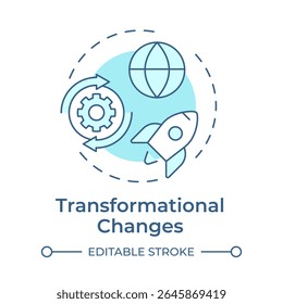 Transformational changes soft blue concept icon. Deep, radical shifts in company. Type of organizational shift. Round shape line illustration. Abstract idea. Graphic design. Easy to use