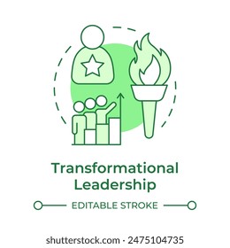 Transformational leadership green concept icon. Personal growth. Team members cooperation. Round shape line illustration. Abstract idea. Graphic design. Easy to use in infographic, presentation