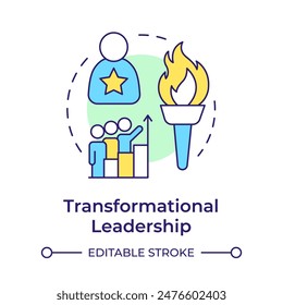 Transformational leadership multi color concept icon. Personal growth. Team members cooperation. Round shape line illustration. Abstract idea. Graphic design. Easy to use in infographic, presentation