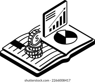 Transformative Education Vector isometric outline Icon Design , Business Finance Symbol,Treasury and Capital Budget Sign, Financial Planning Analysis and Control Decision making based on Data Concept