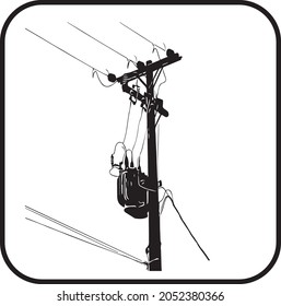 Transformer in high-voltage to low-voltage power lines, vetor in on black and the white background

