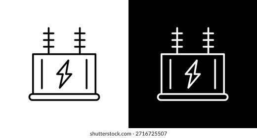 Transformator-Symbole schwarz-weißer Vektor, Linie Symbol gesetzt.