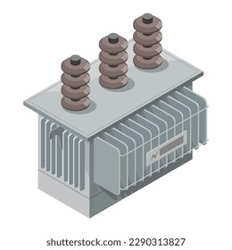 Transformer isometric Electric Power Energy Distribution Chain power plant engineering concept isolated 