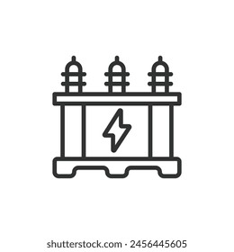 Transformer, in line design. Electrical, Power transformer, Voltage, Distribution transformer on white background vector. Transformer editable stroke icon.