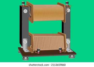 Transformer for lowering voltage, laboratory. It has two coils with different conductor thicknesses on them.